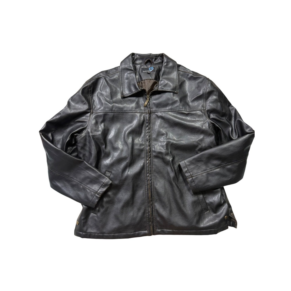Y2K Burnside Faux Leather Zip Jacket Black Vegan Leather Moto Coat Size L